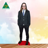 Cardboard standee of a man in a suit with 'Australian Made' logo on a colorful background